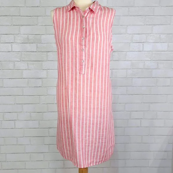 C&C California | Dresses | Cc California Pink White Stripe Linen Sleeveless Shirt  Dress | Poshmark